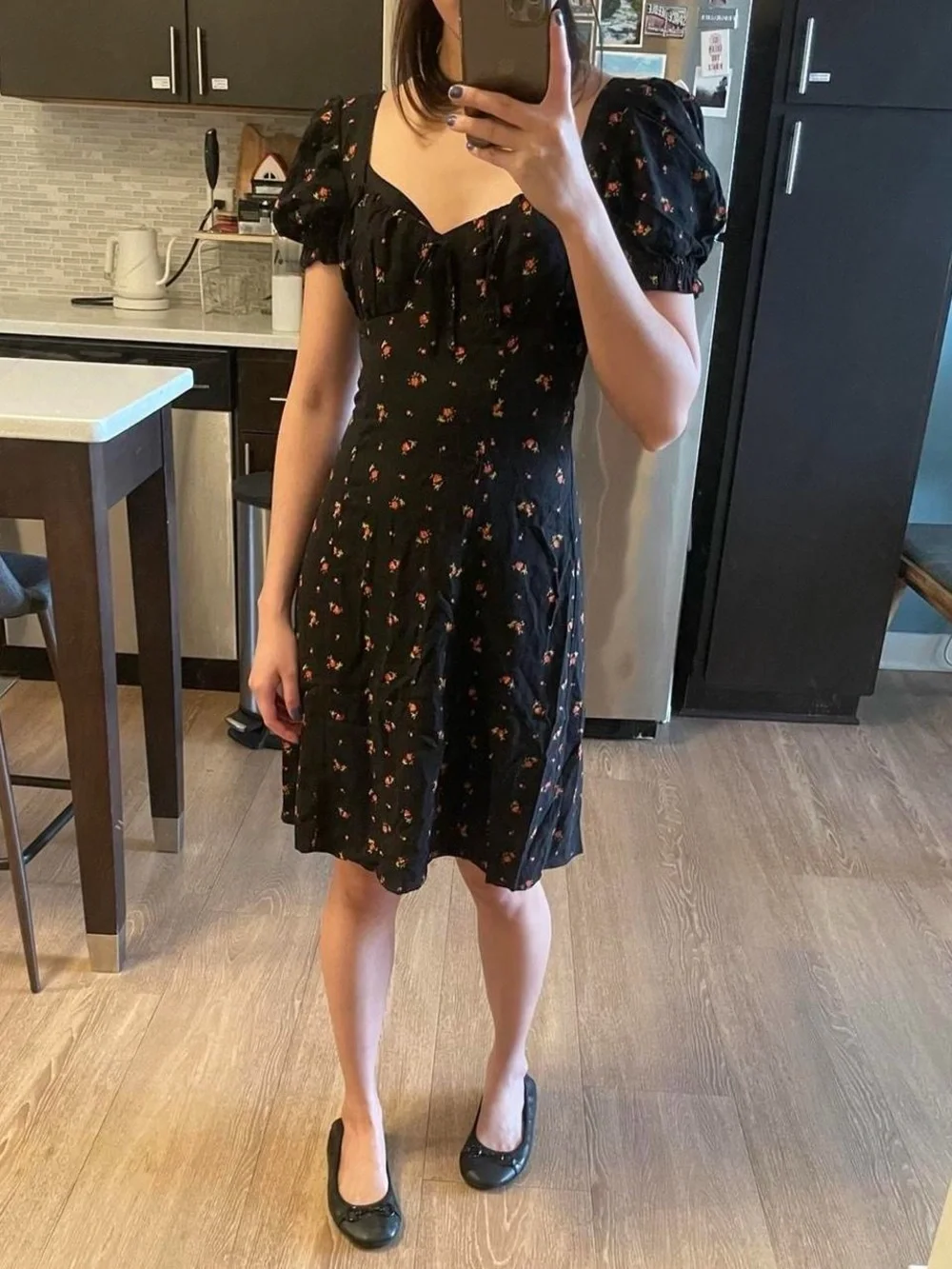 Urban Outfitters Black Mini Dress with Tiny Red Floral Print
